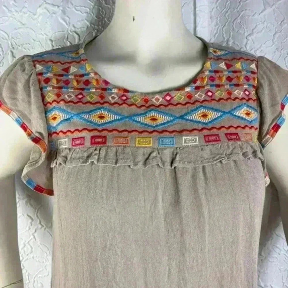 Savanna jane tan Aztec embroidered ruffle cap sleeve mini Dress - Picture 3 of 7